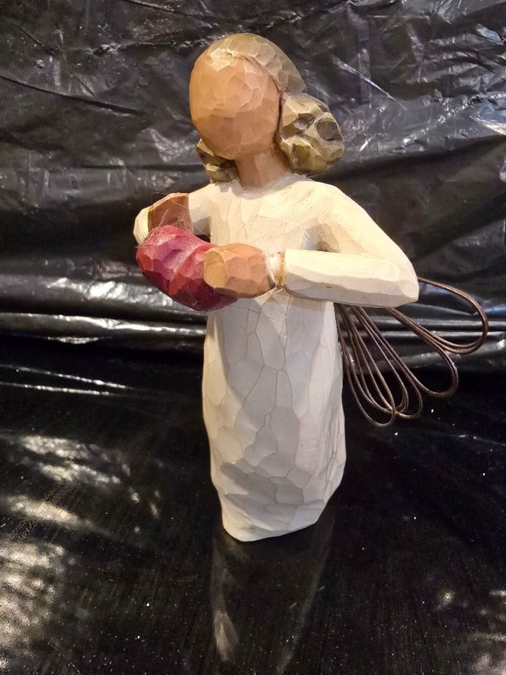 Figurine Angel Heart "With Love" Resin Metal Wings Willow Tree Beige Red 6" 2006